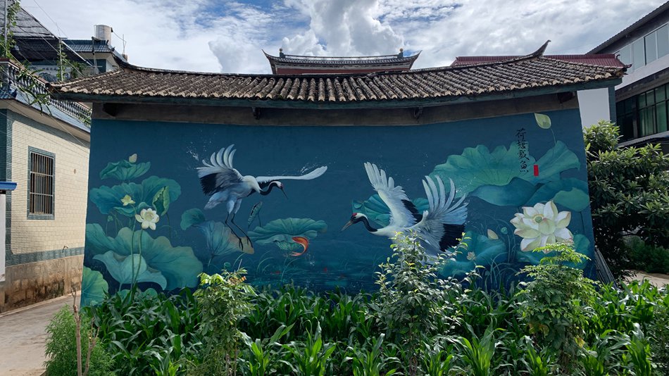 Giovane artista decora le pareti di un villaggio dello Yunnan con vivaci dipinti