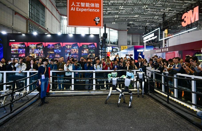 Robot umanoidi si esibiscono in combattimenti all'ottava CIIE