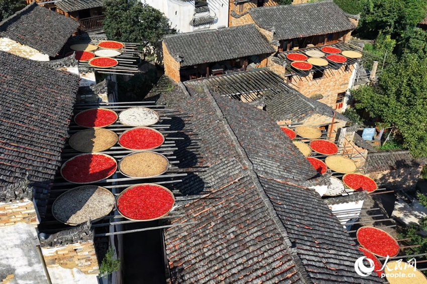 Essiccazione autunnale in un antico villaggio del Jiangxi