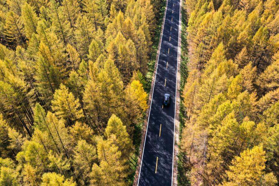 Vista aerea del paesaggio lungo l’autostrada nazionale G331 nella cittadina di Erdaobaihe, contea di Antu, provincia del Jilin, nel nord-est della Cina. (27 settembre 2025 - Xinhua/Zhang Nan)