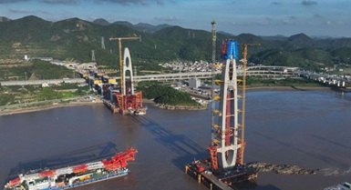 Completate le sei torri principali dei ponti sul mare della ferrovia Ningbo-Zhoushan